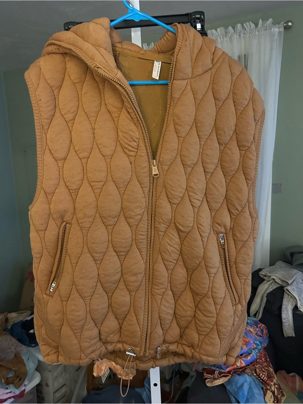 Free People Quilted Hooded Vest - Tan